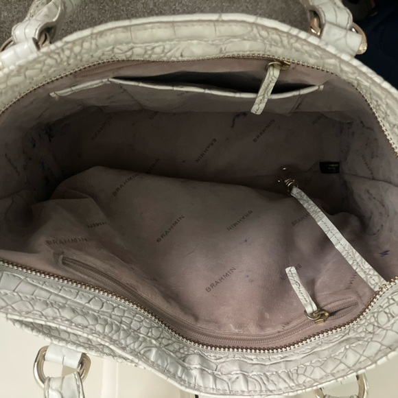Brahmin Melbourne Ivory White Crocodile Embossed Handbag Satchel - Picture 2 of 8